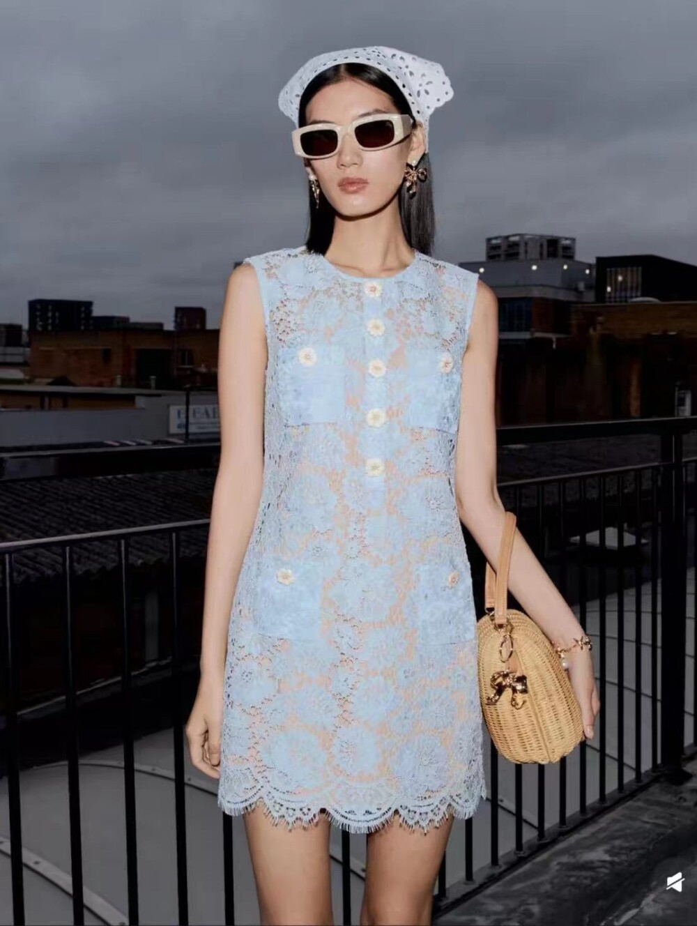 Self Portrait Fine Lace Mini Dress In Blue